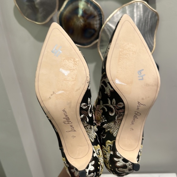 SAM EDELMAN Black Floral Embroidered Kinzey Round Toe Cone Heel Booties 7.5 - Picture 13 of 14
